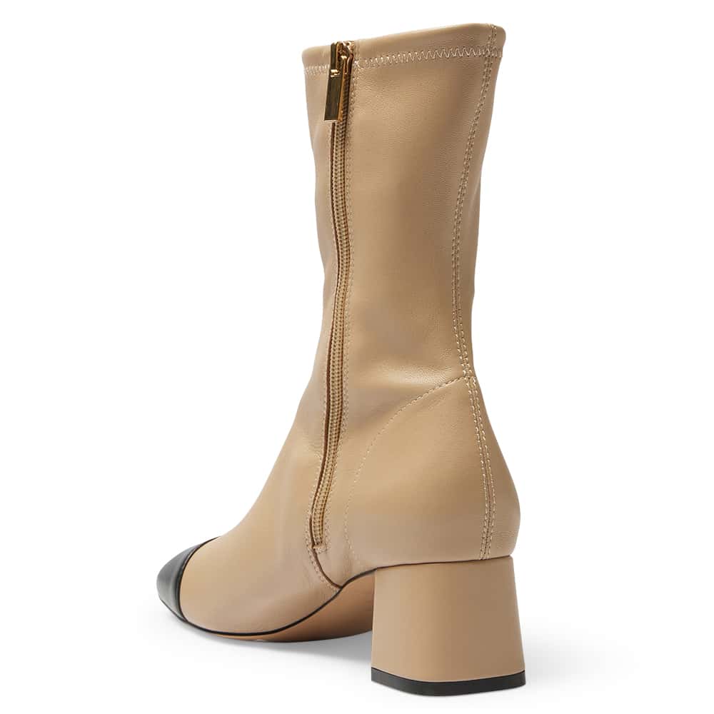 Token Boot in Black And Camel Stretch Leather