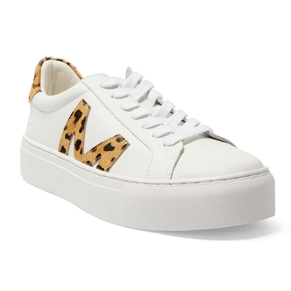 Trio Sneaker in White And Animal Print Leather