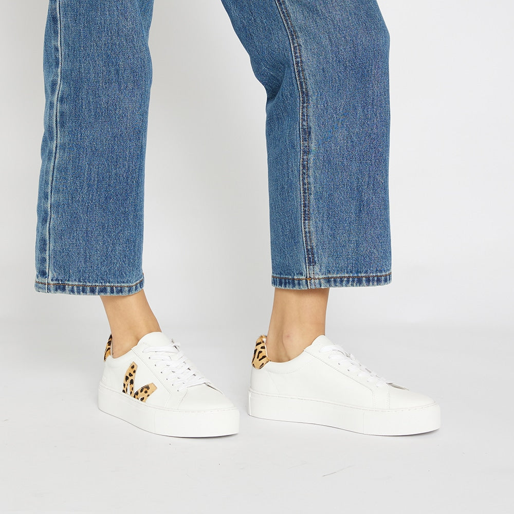 Trio Sneaker in White And Animal Print Leather