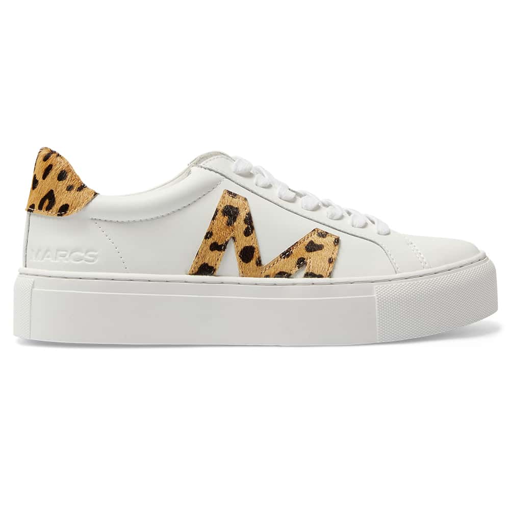 Trio Sneaker in White And Animal Print Leather
