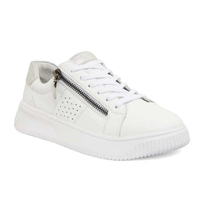Wide Steps Novella Sneaker in White And Silver Leather