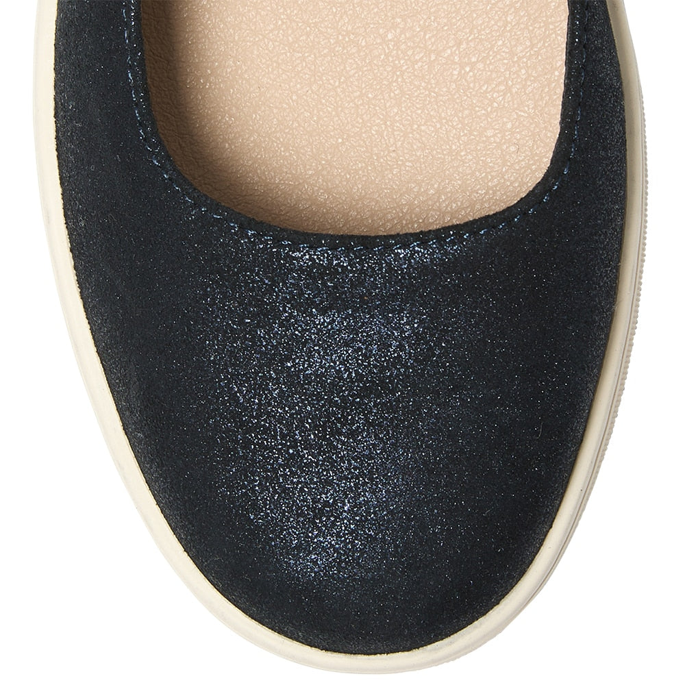 Albany Ballet Flat in Navy Metallic Suede Suede