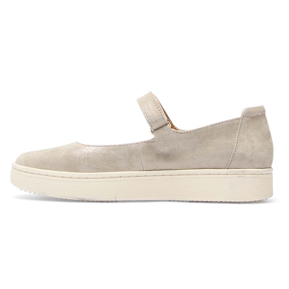 Albany Flat in Pewter Metallic Suede Suede