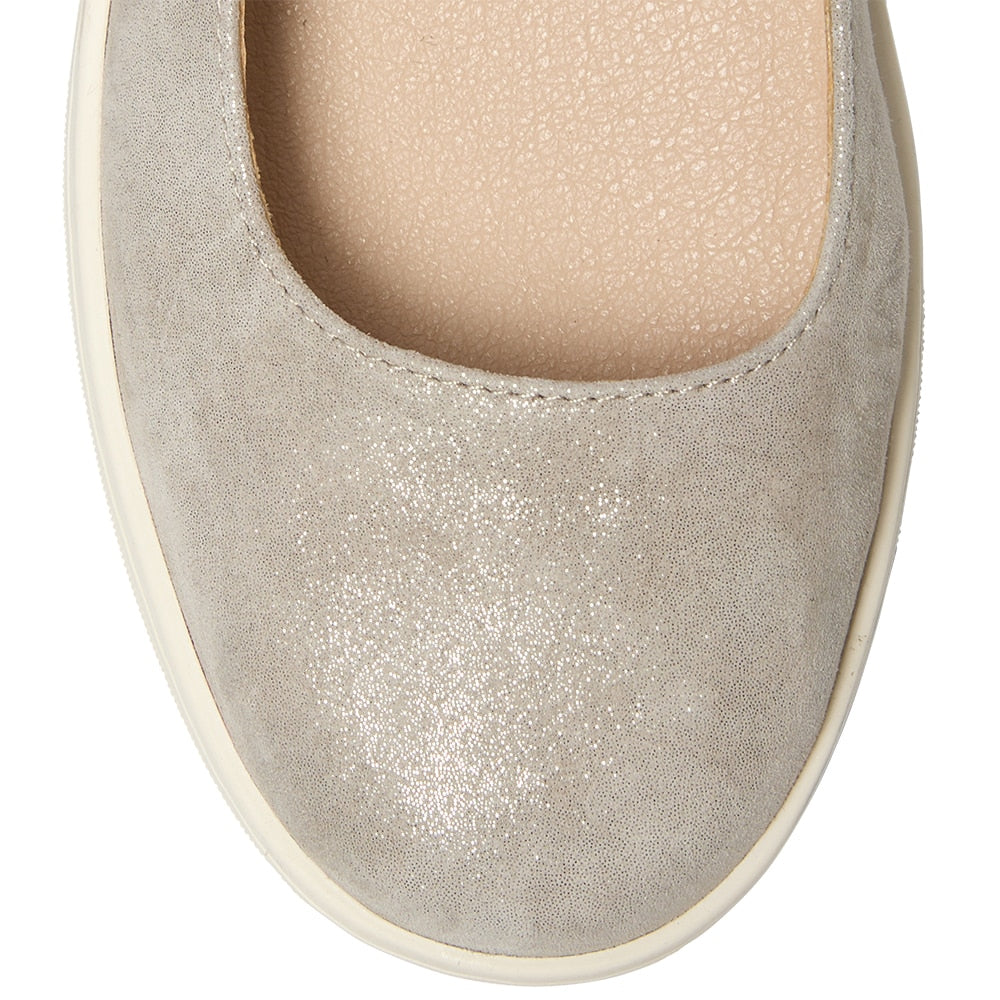 Albany Flat in Pewter Metallic Suede Suede