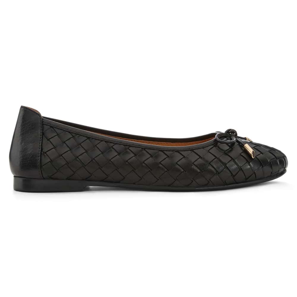 Alison Ballet Flat in Black Weave Leather