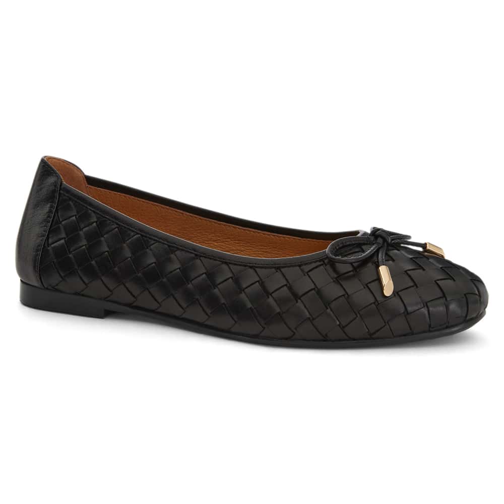 Alison Ballet Flat in Black Weave Leather