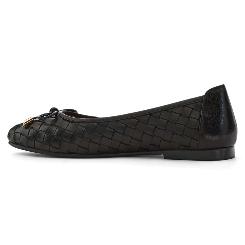 Alison Ballet Flat in Black Weave Leather