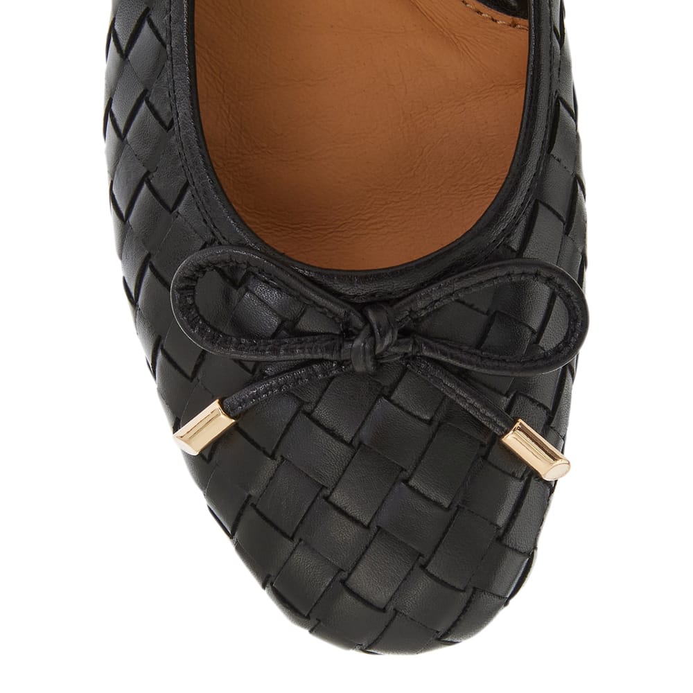 Alison Ballet Flat in Black Weave Leather