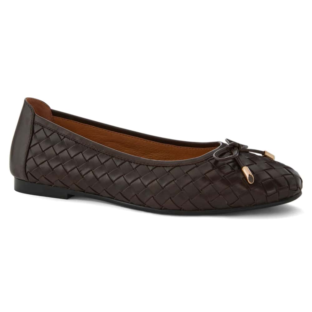 Alison Ballet Flat in Chocolate Weave Leather