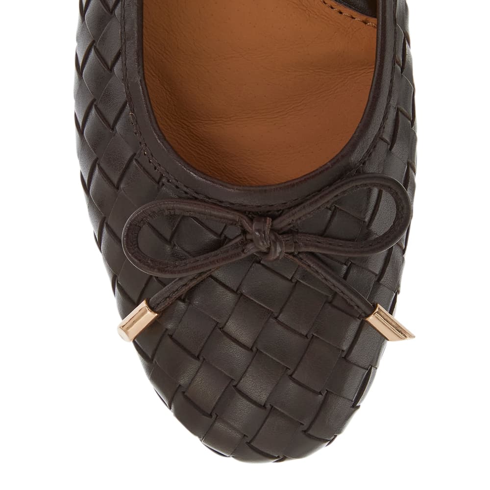 Alison Ballet Flat in Chocolate Weave Leather