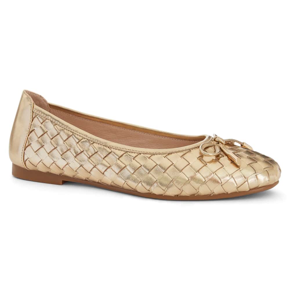 Alison Ballet Flat in Pale Gold Weave Leather