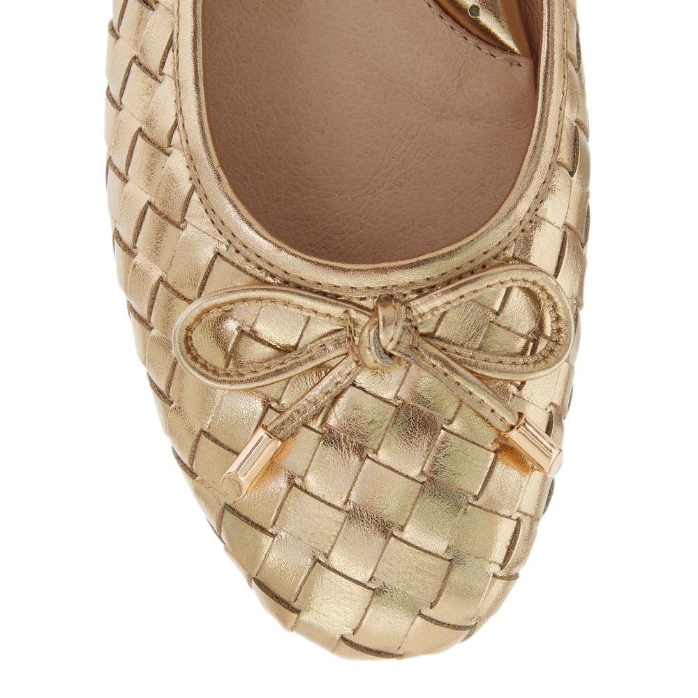 Alison Ballet Flat in Pale Gold Weave Leather
