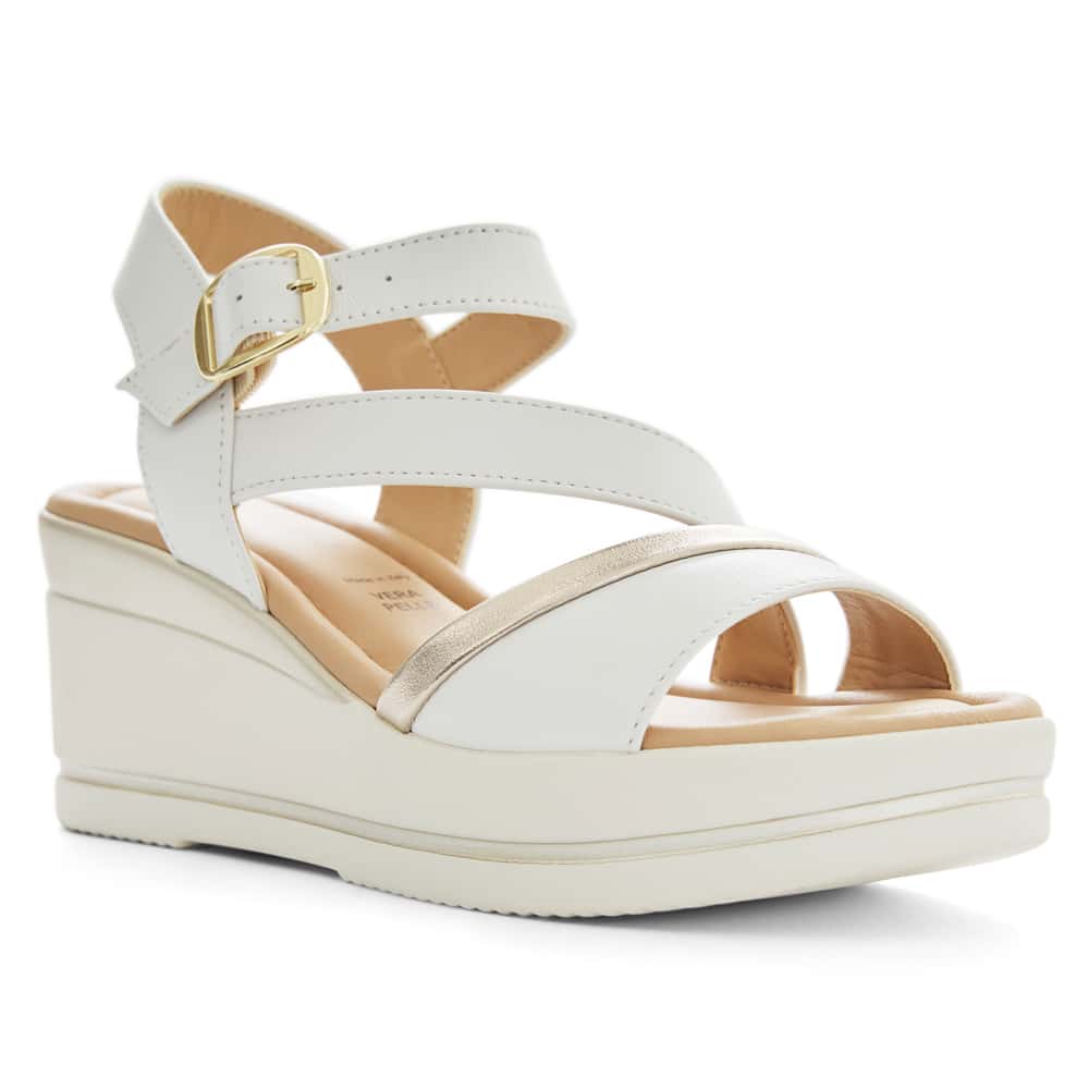 Avery Wedge in White Glove/pewter Leather