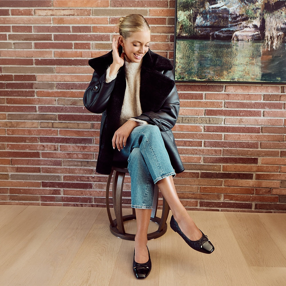 Belgium Ballet Flat in Black Leather