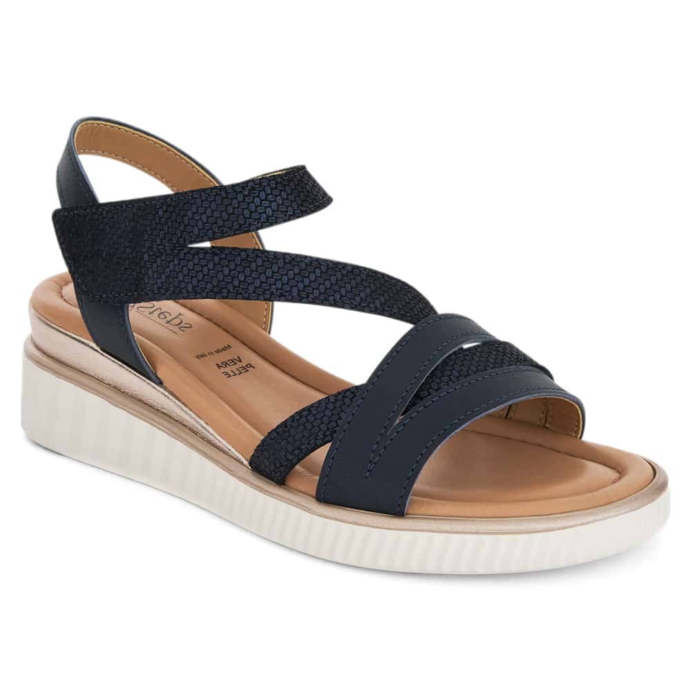 Fawn Wedge in Navy Leather
