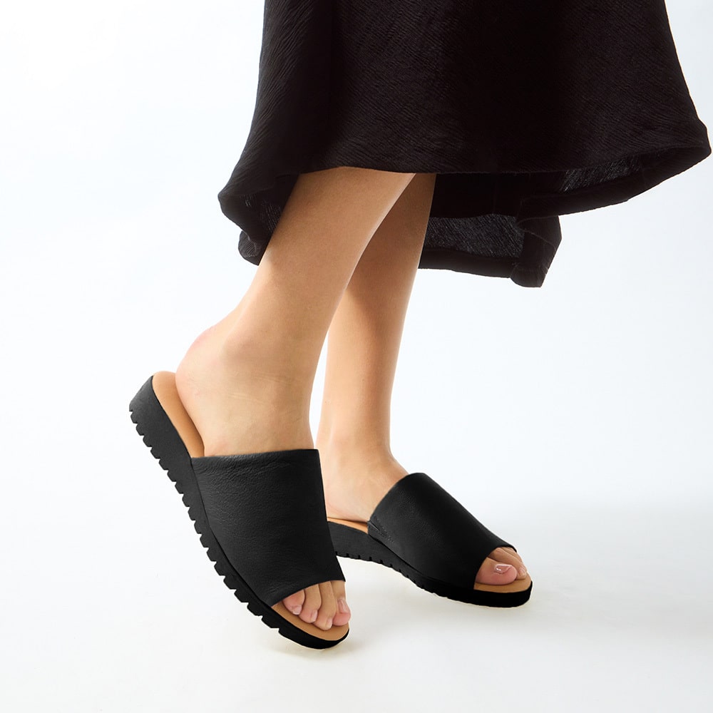 Genoa Slide in Black Leather