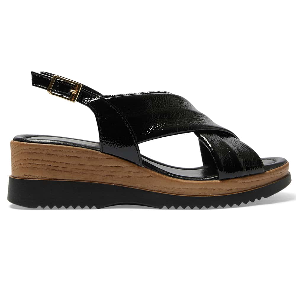 Inca Wedge in Black Patent