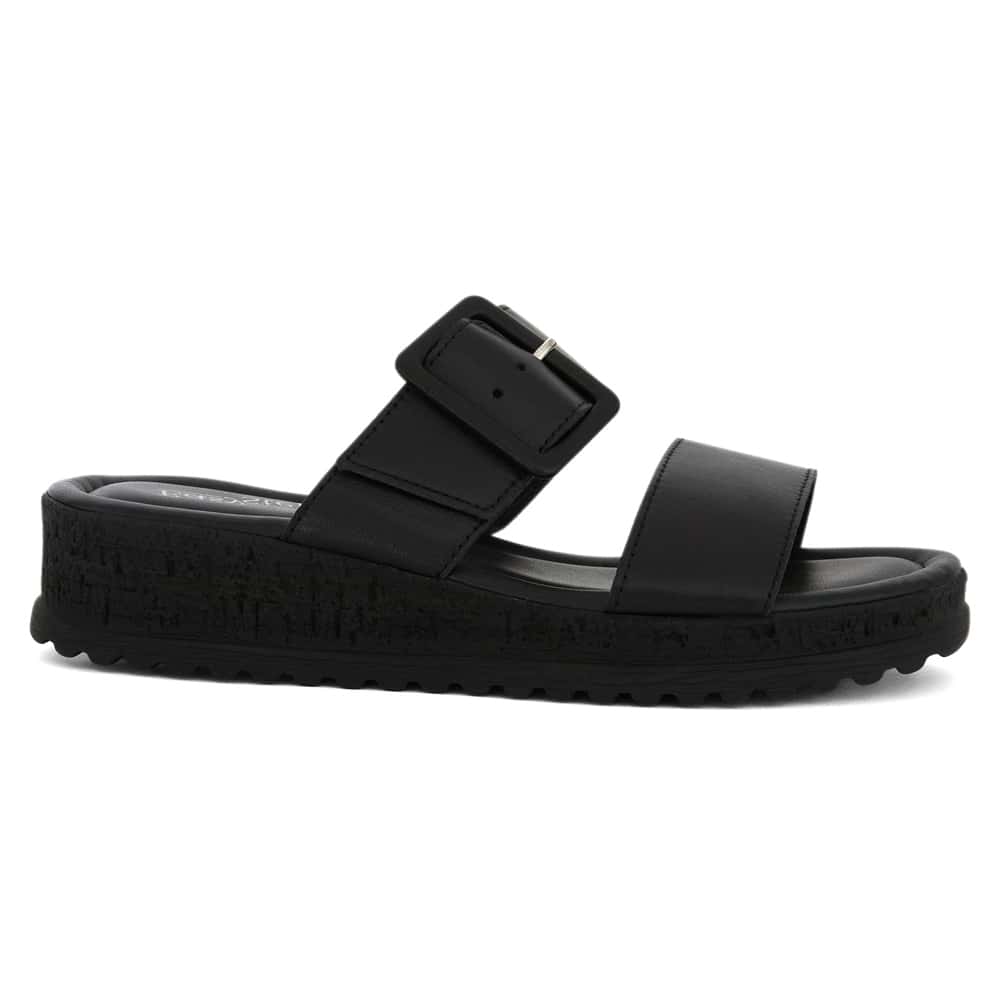 Isla Wedge in Black On Black Leather