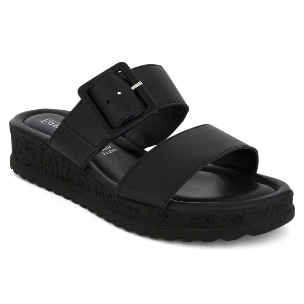 Isla Wedge in Black On Black Leather