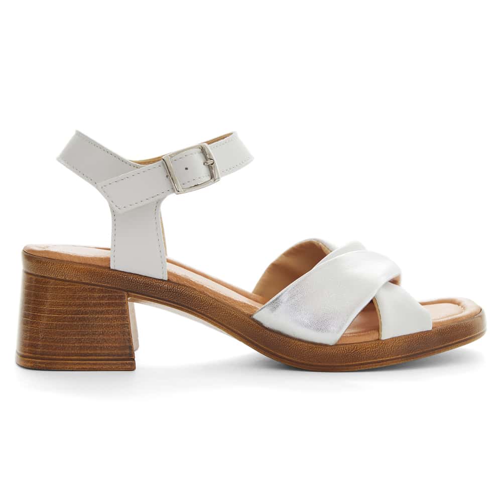 Odette Heel in White Glove/silver Leather