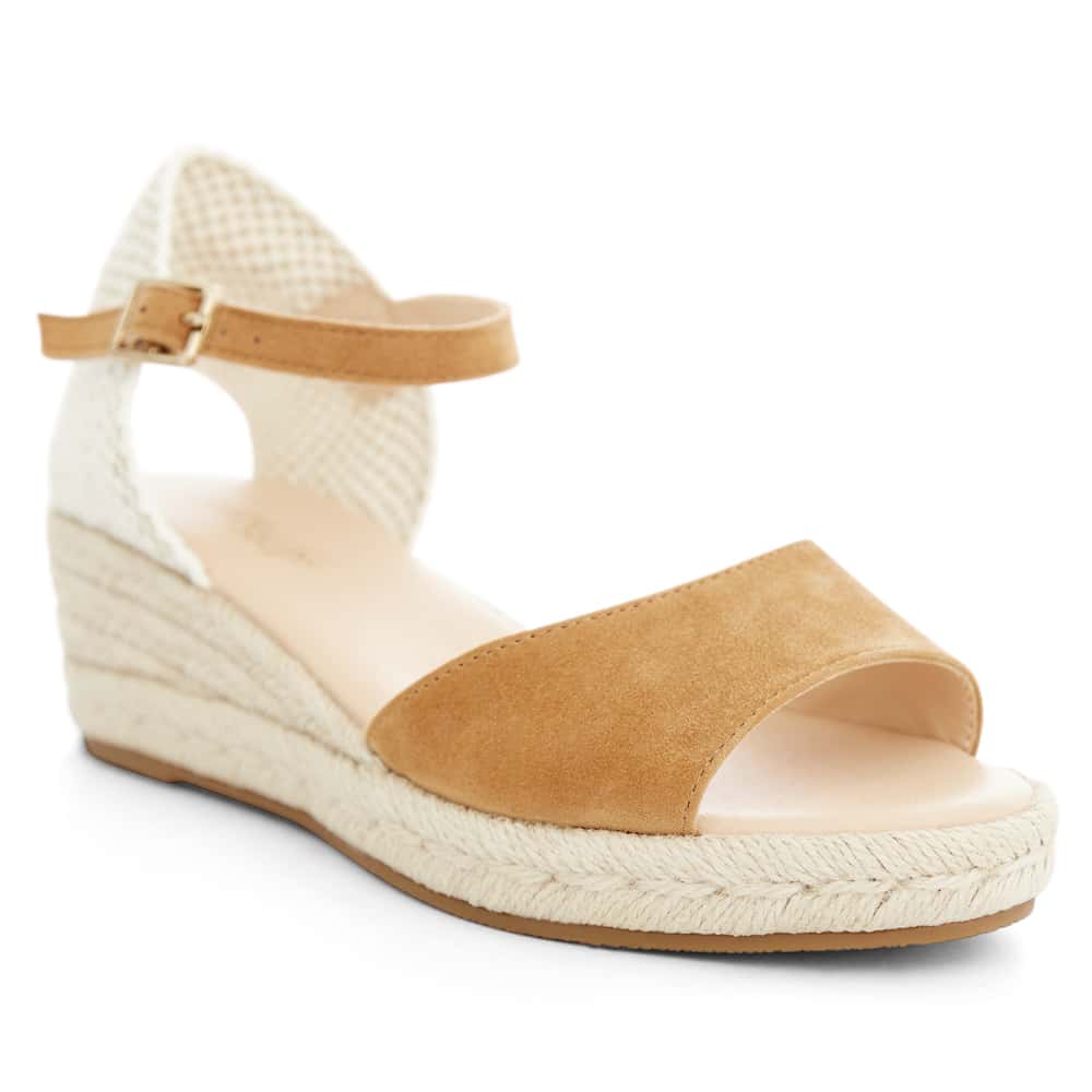 Regina Wedge in Tan Suede
