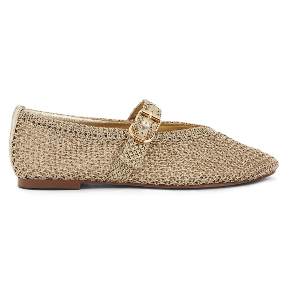 Elope Ballet Flat in Gold Crochet