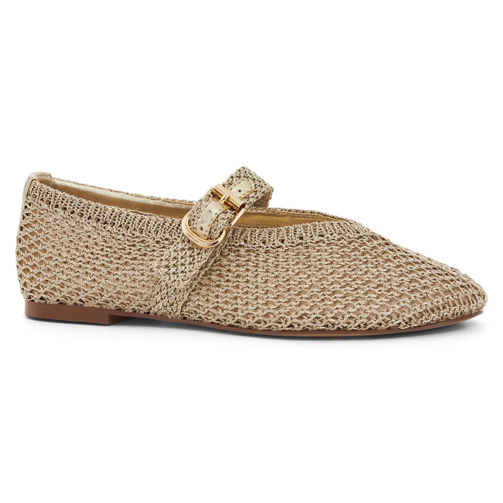Elope Ballet Flat in Gold Crochet