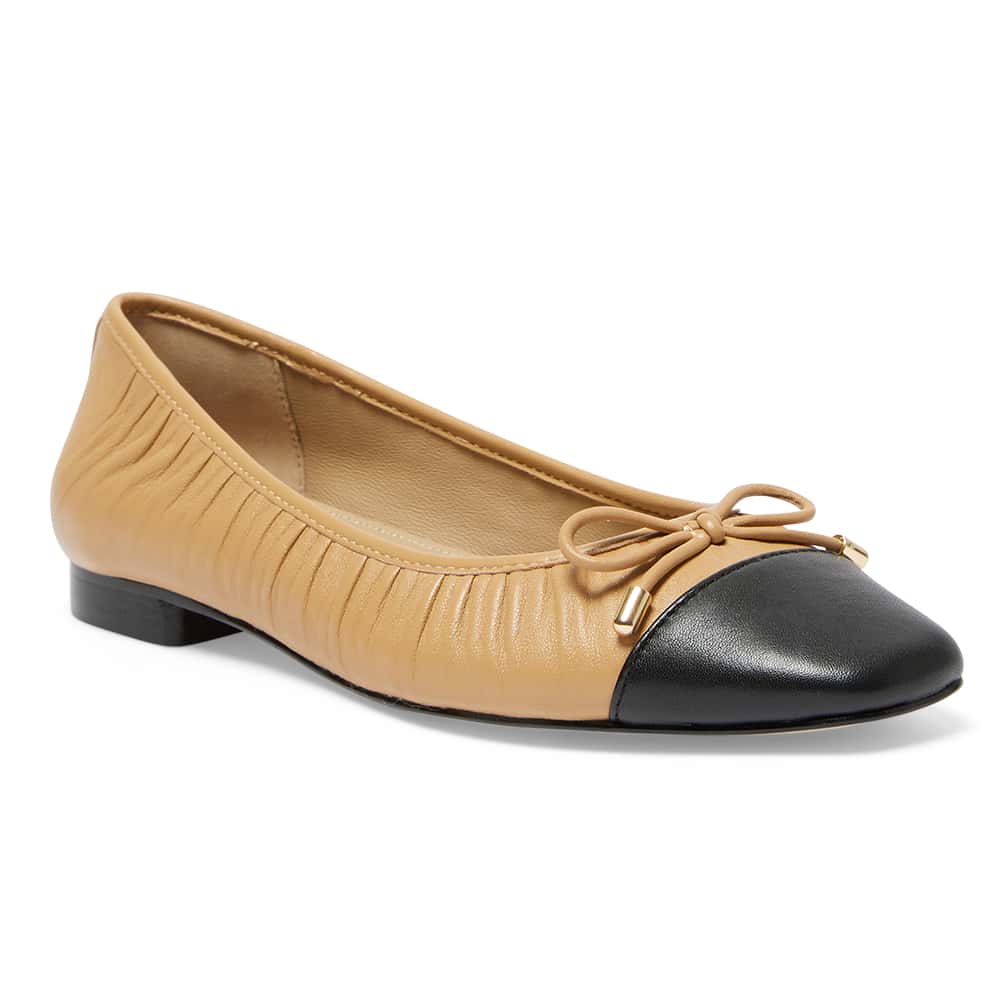 Fame Ballet Flat in Black And Camel Leather