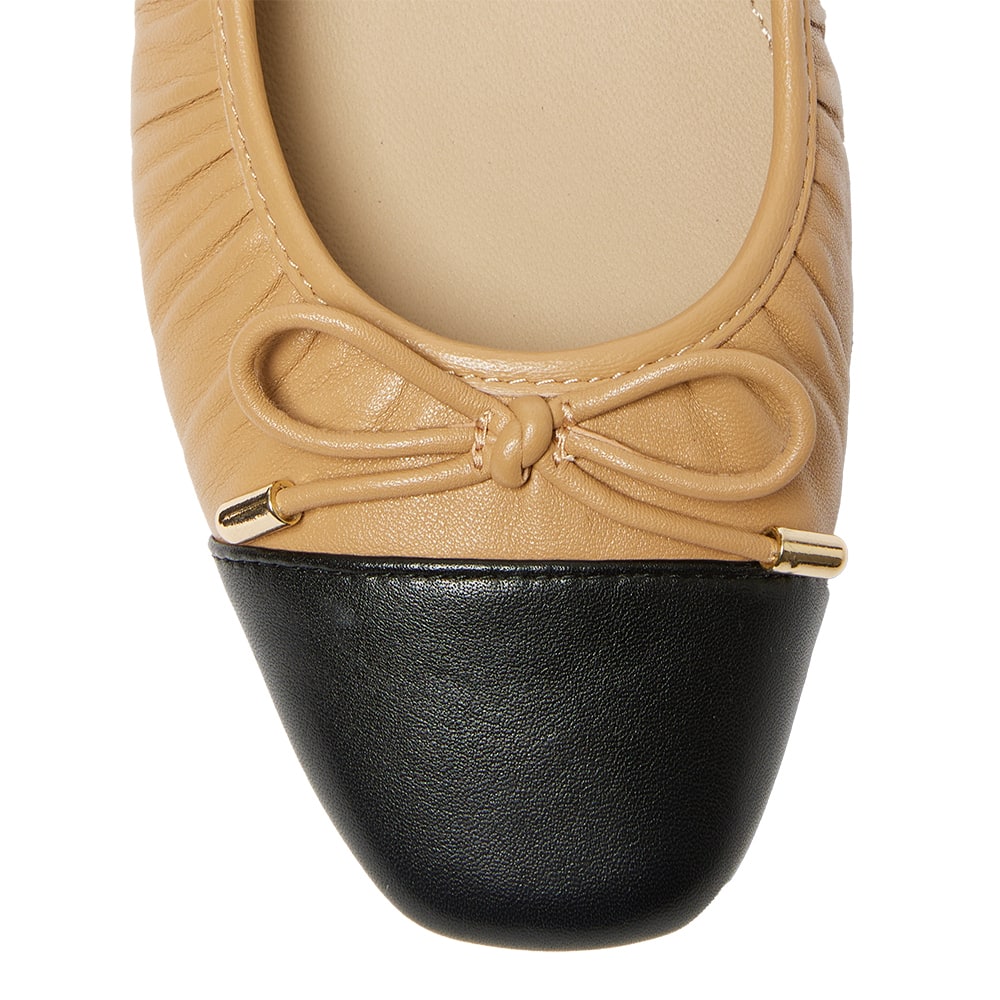 Fame Ballet Flat in Black And Camel Leather
