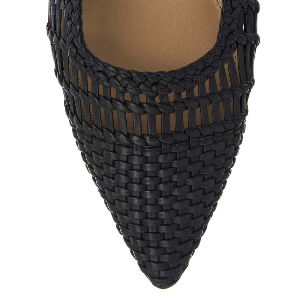 Finley Ballet Flat in Black Weave Leather