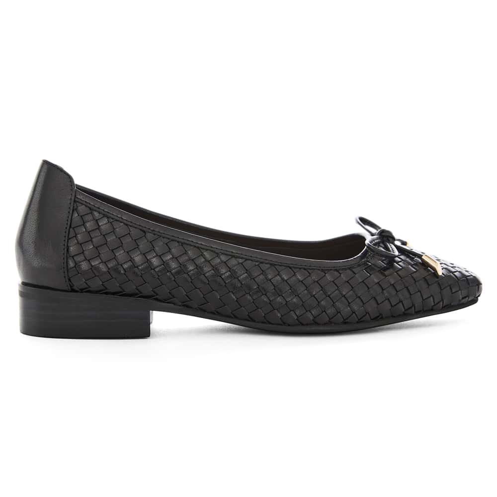 Frances Flat in Black Weave Leather