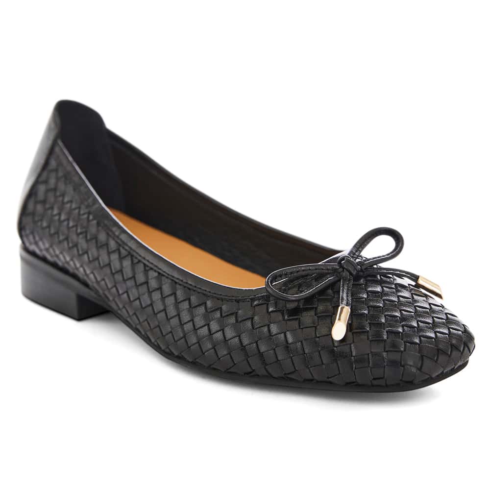 Frances Flat in Black Weave Leather
