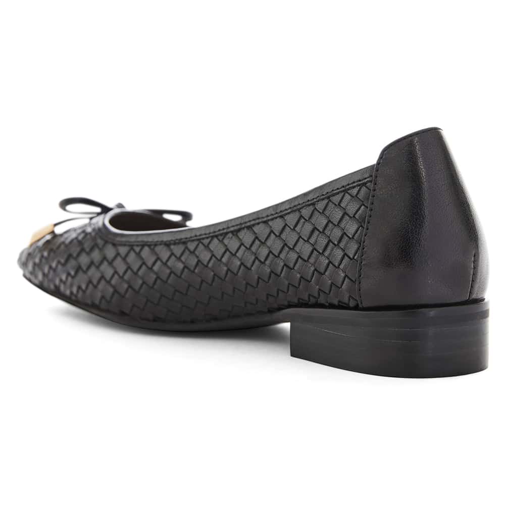Frances Flat in Black Weave Leather