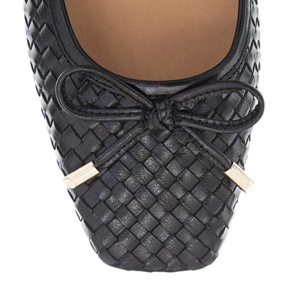 Frances Flat in Black Weave Leather