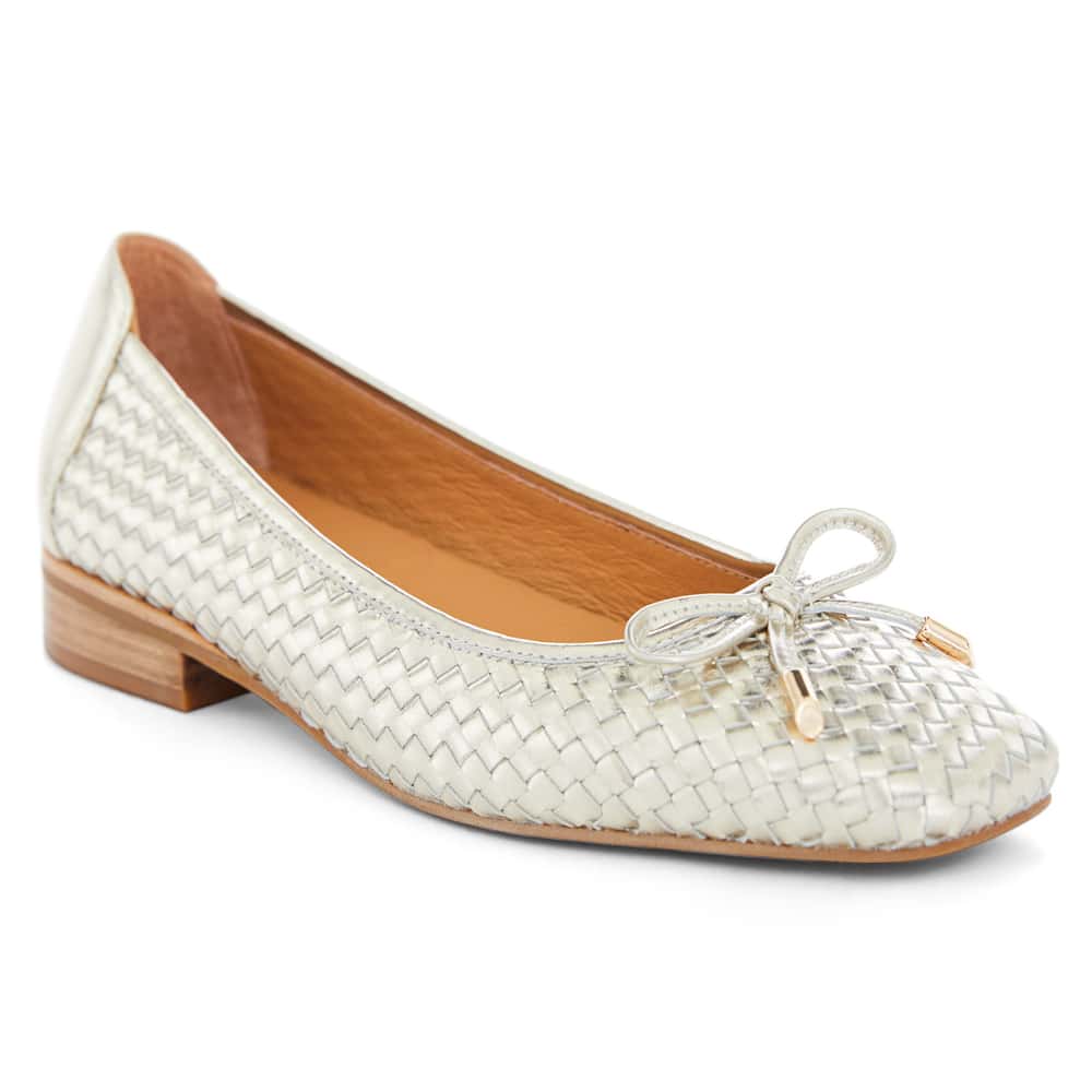 Frances Flat in Gold Weave Leather