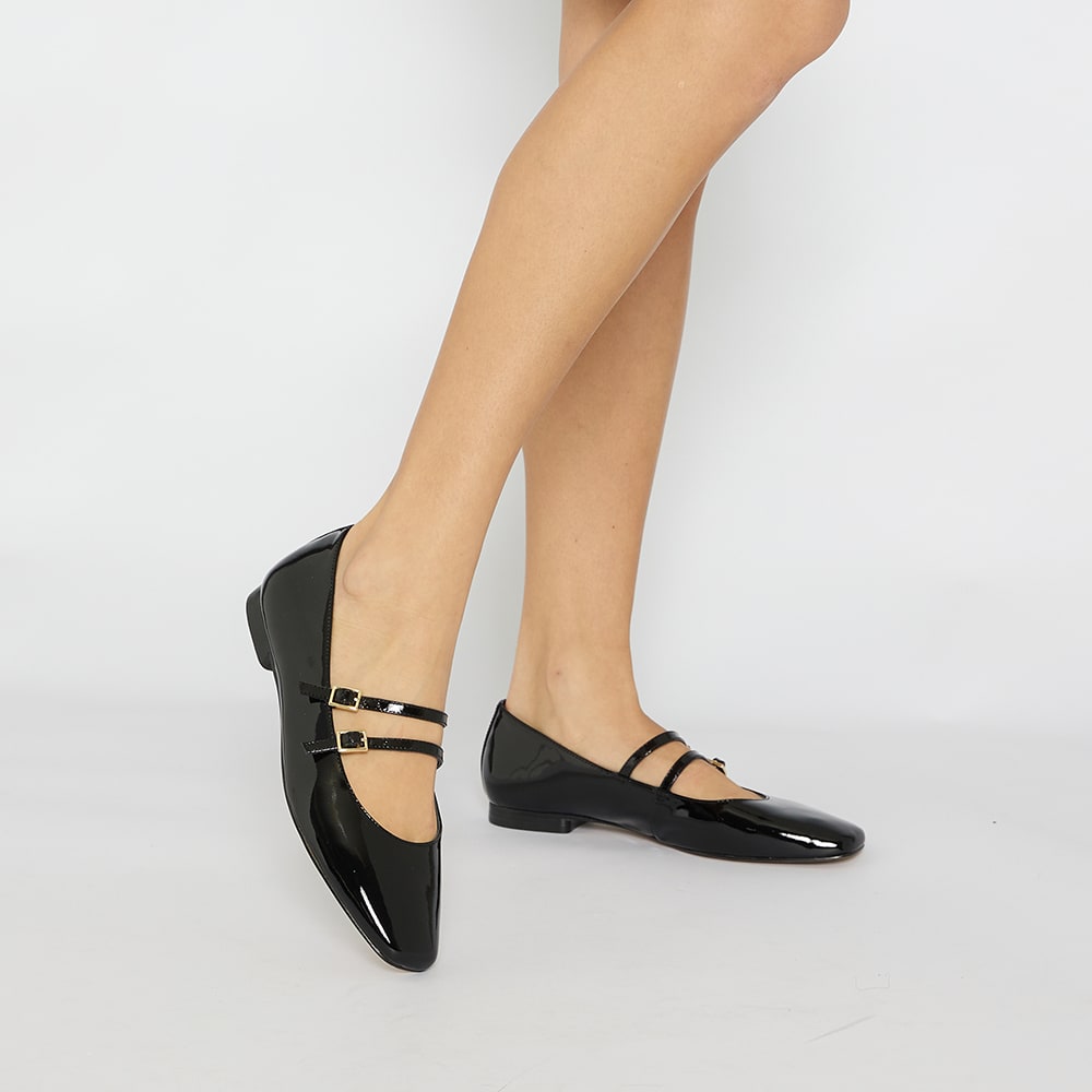 Freda Ballet Flat in Black Patent
