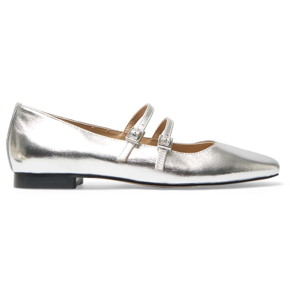 Freda Ballet Flat in Silver Metallic Leather