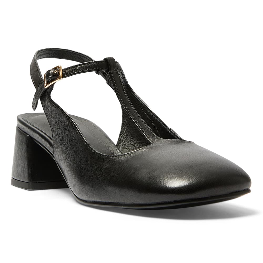 Lotus Heel in Black Leather