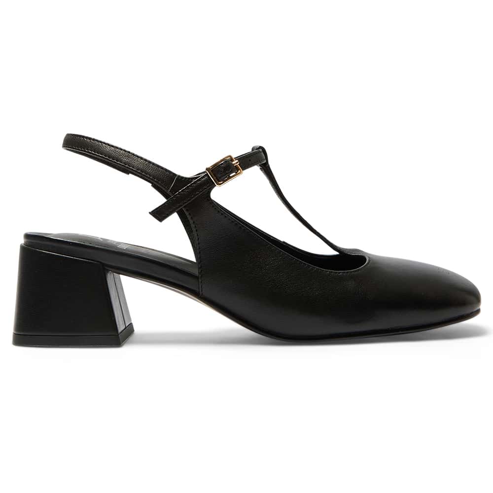 Lotus Heel in Black Leather