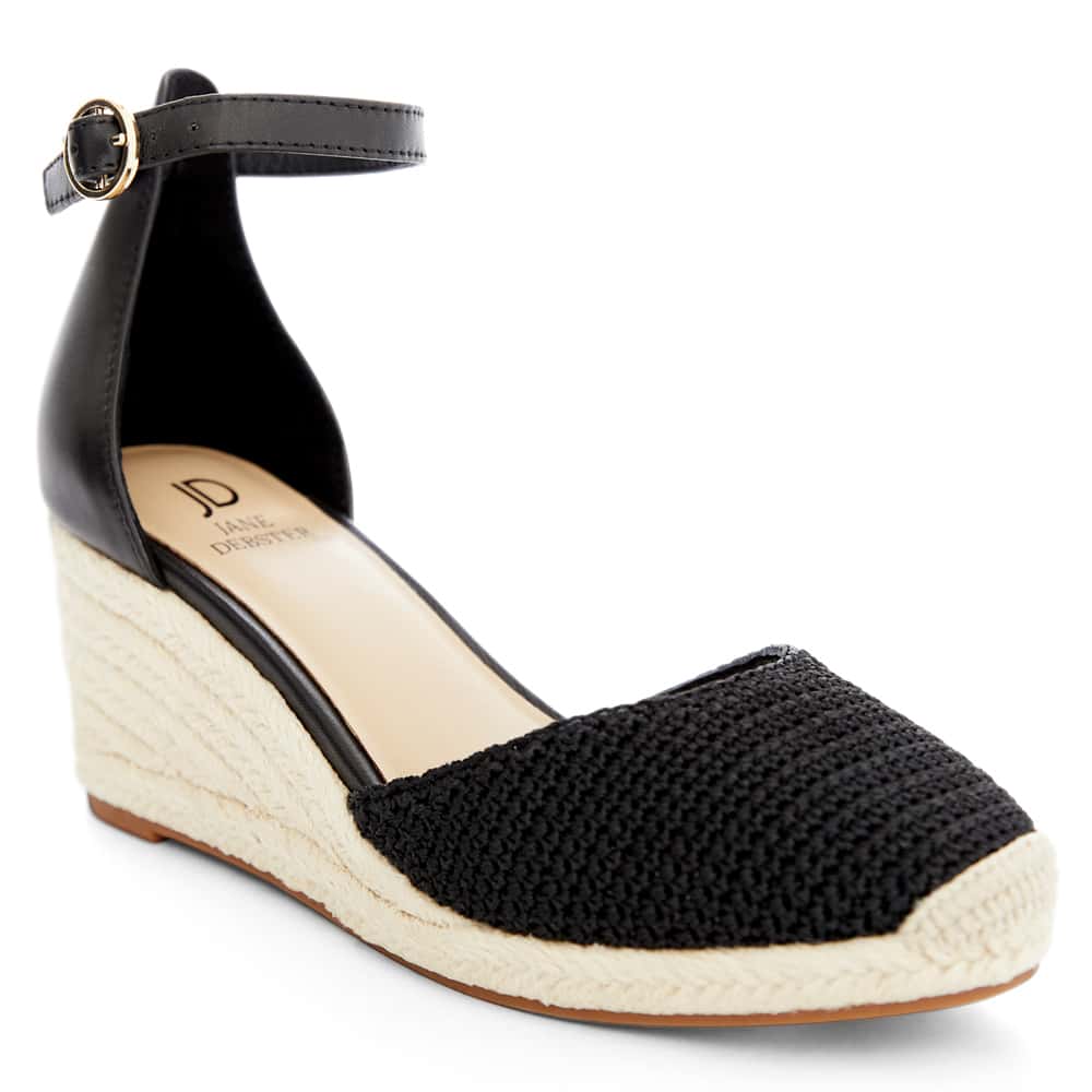 Poland Wedge in Black Weave Leather