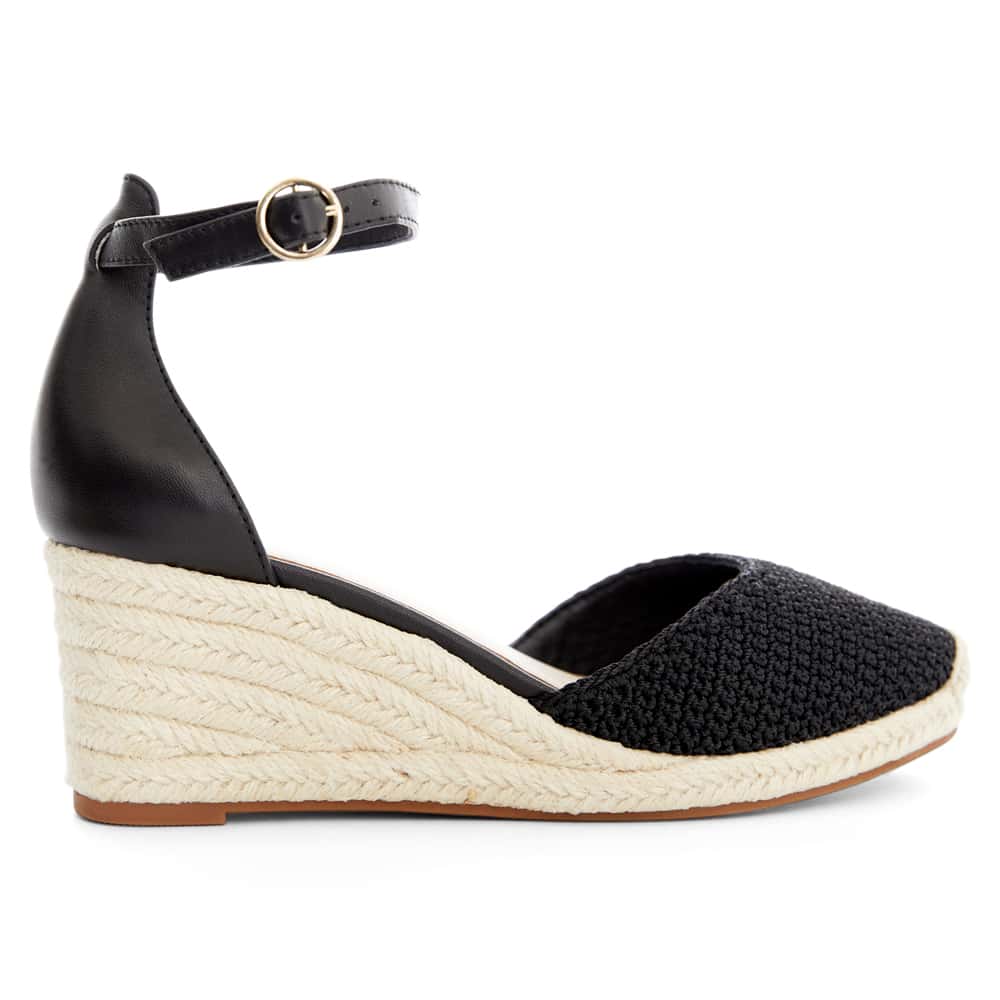 Poland Wedge in Black Weave Leather