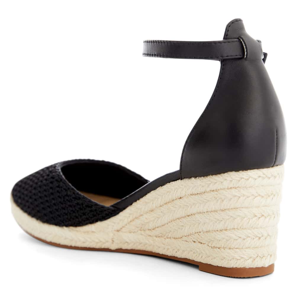 Poland Wedge in Black Weave Leather