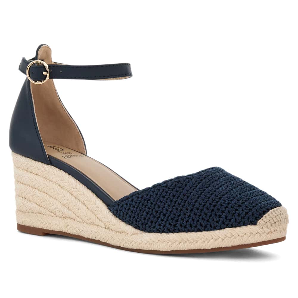 Poland Wedge in Navy Leather
