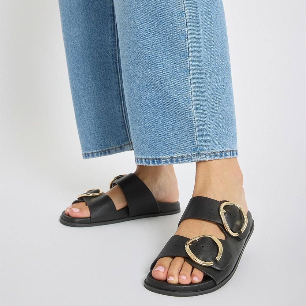 Tone Slide in Black Leather