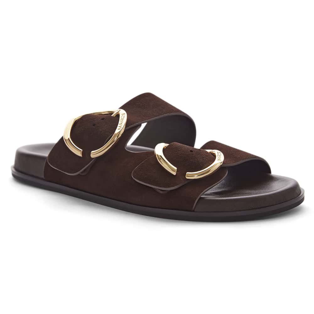Tone Slide in Chocolate Suede Suede Look