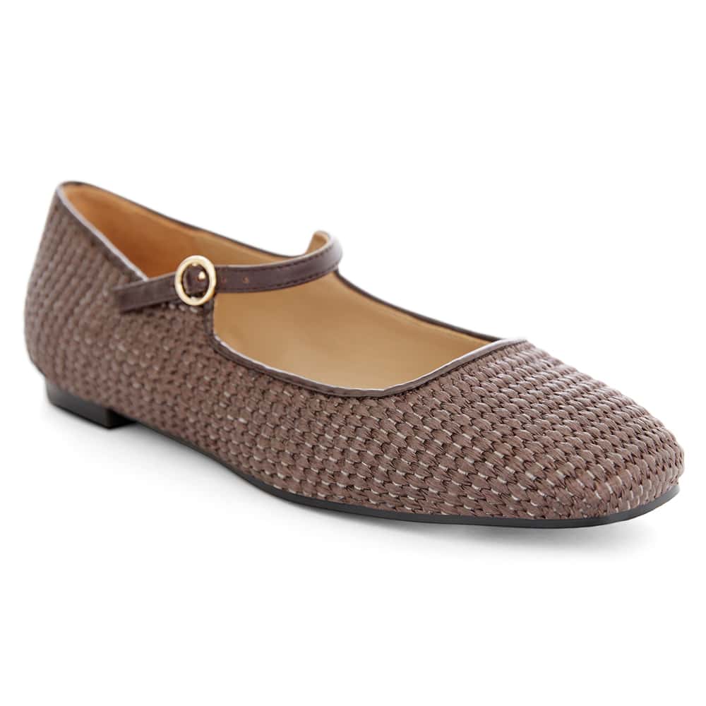 Tottie Flat in Chocolate Raffia Leather