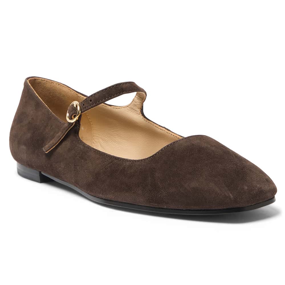 Tottie Flat in Chocolate Suede Suede