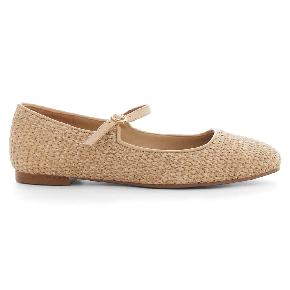 Tottie Flat in Natural Raffia Leather