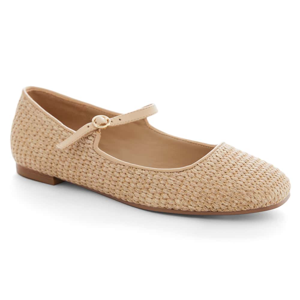 Tottie Flat in Natural Raffia Leather