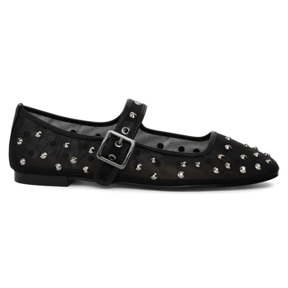 Trance Ballet Flat in Black Mesh Diamante Mesh